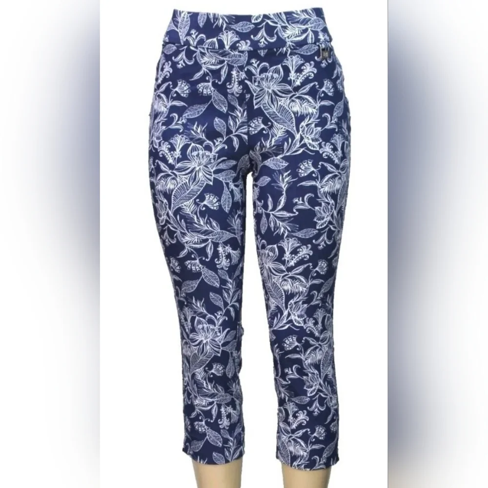 P#6 Rafaella Navy and White Floral Women Pants Size 14